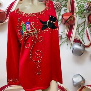 Holiday Christmas Red Knit Sweater Large
